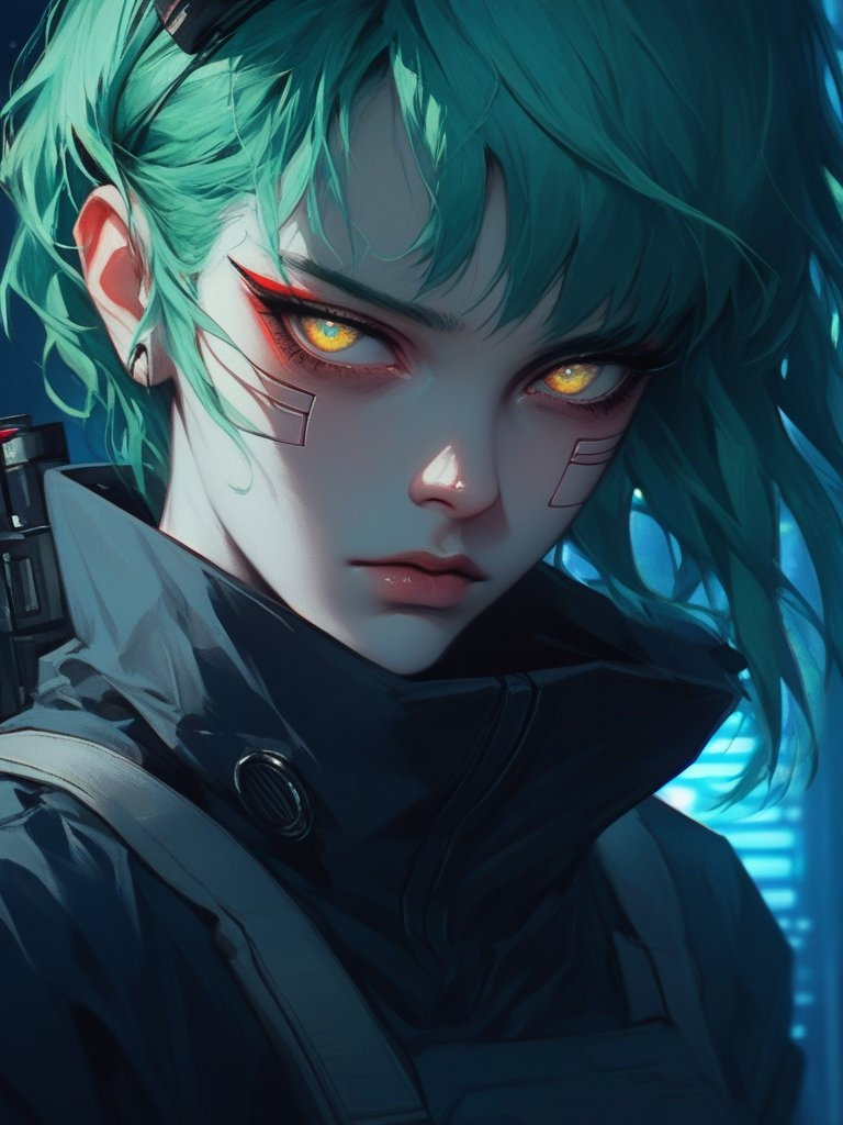 A lone ninja in a dark jihab navigates a decaying, cyberpunk hallway with flickering neon lights, blending gritty industrial and anime aesthetics.
