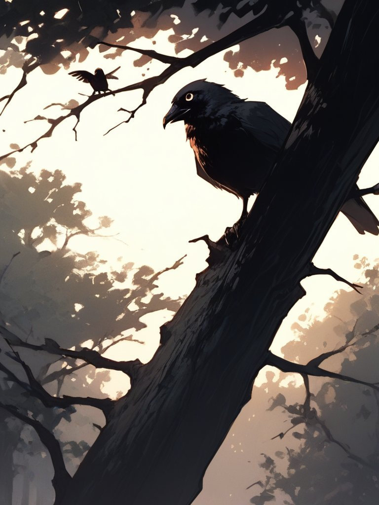 A fox beneath a tree eyes a crow with cheese, in a vivid, detailed, and crisp plasticine scene.