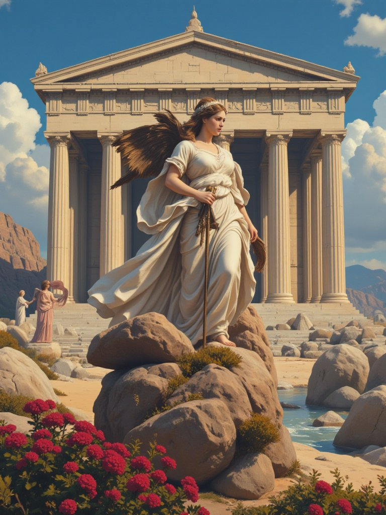 Majestic Athena at the heart of a Greek temple.