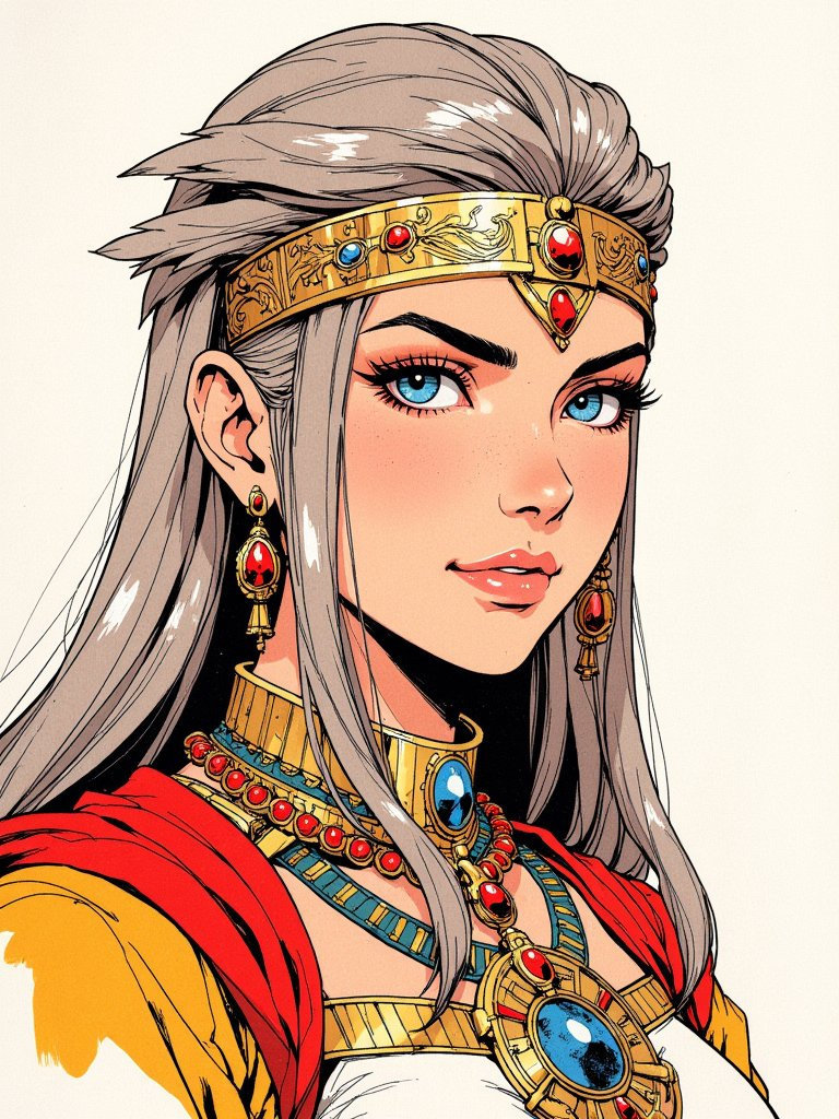 A highly detailed portrait of the Amazon Valkyrie Athena from D&D, showcasing her intricate design and powerful presence.
