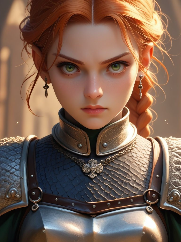 A skilled archer in intricate leather and chainmail armor, wielding a polished longbow, stands poised and ready for battle.
